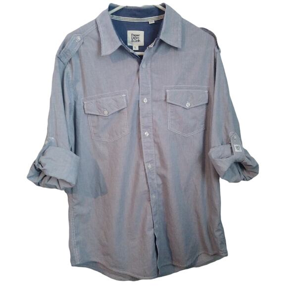 Paper Denim & Cloth Blue Roll Up Sleeve Button-down Shirt - Picture 1 of 5